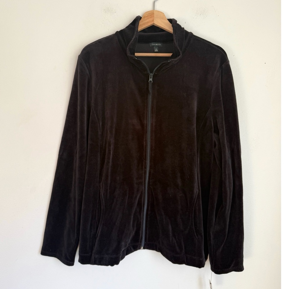 NWT Talbots Velour Set Zipper Jacket and Pants in Black - Picture 6 of 11